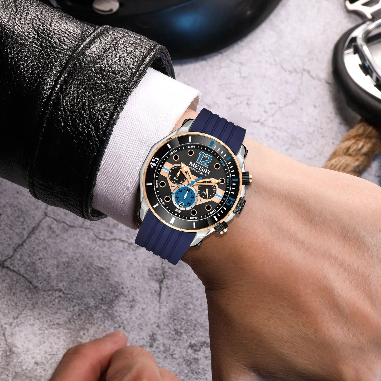 MEGIR Men's Sport Watches Chronograph Silicone Strap Waterproof Calendar Quartz Military Wristwatch Male Clock Relogio Masculino 2206 by MEGIR WATCH GROUP