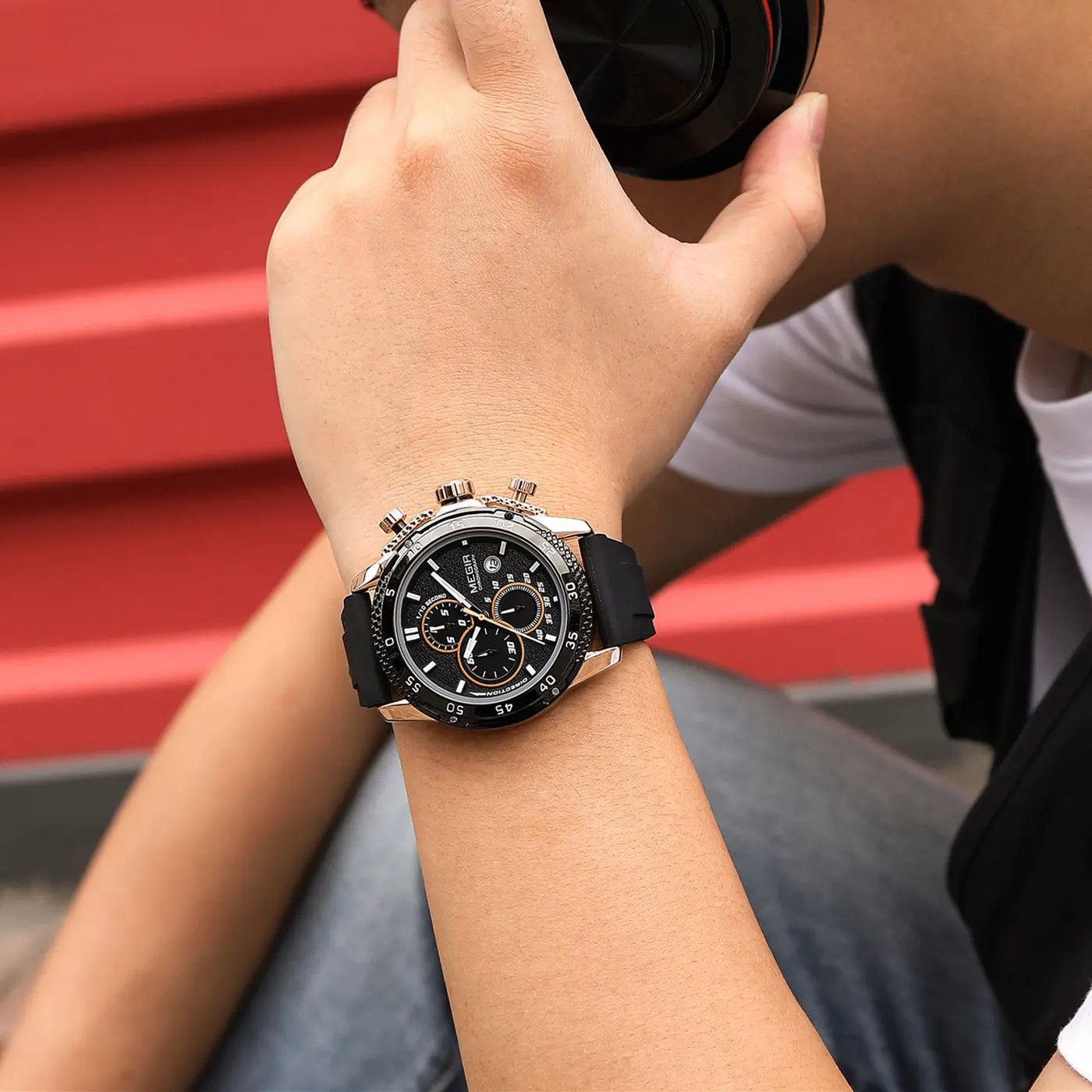 MEGIR Men's Watches Luxury Military Sport Wristwatches Waterproof Luminous Silicone Strap Quartz Chronograph Reloj Hombre 2211 by MEGIR WATCH GROUP