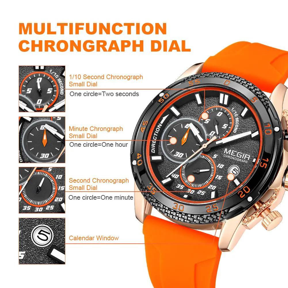 MEGIR Men's Watches Luxury Military Sport Wristwatches Waterproof Luminous Silicone Strap Quartz Chronograph Reloj Hombre 2211 by MEGIR WATCH GROUP