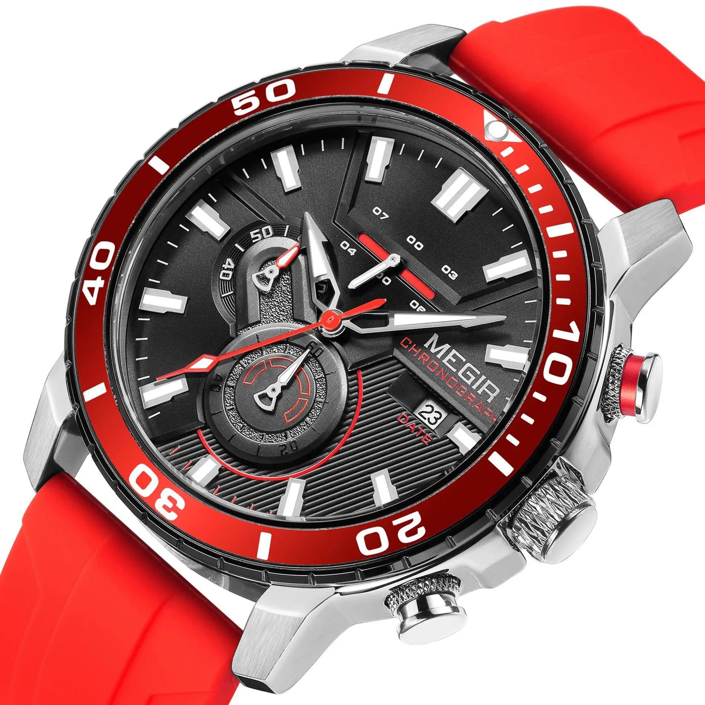 MEGIR Luxury Military Watches for Men Fashion Sport Quartz Wristwatch Waterproof Silicone Band Male Clock Chronograph with Date 2224 by MEGIR WATCH GROUP