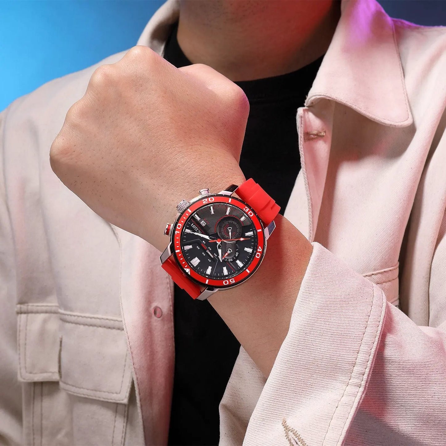 MEGIR Luxury Military Watches for Men Fashion Sport Quartz Wristwatch Waterproof Silicone Band Male Clock Chronograph with Date 2224 by MEGIR WATCH GROUP