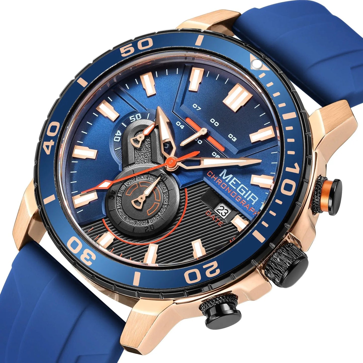 MEGIR Luxury Military Watches for Men Fashion Sport Quartz Wristwatch Waterproof Silicone Band Male Clock Chronograph with Date 2224 by MEGIR WATCH GROUP