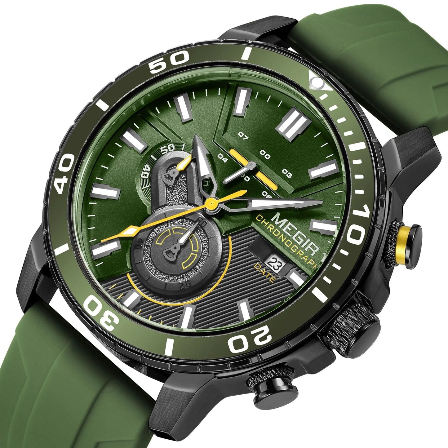 MEGIR Luxury Military Watches for Men Fashion Sport Quartz Wristwatch Waterproof Silicone Band Male Clock Chronograph with Date 2224 by MEGIR WATCH GROUP