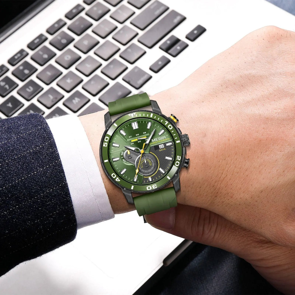 MEGIR Luxury Military Watches for Men Fashion Sport Quartz Wristwatch Waterproof Silicone Band Male Clock Chronograph with Date 2224 by MEGIR WATCH GROUP