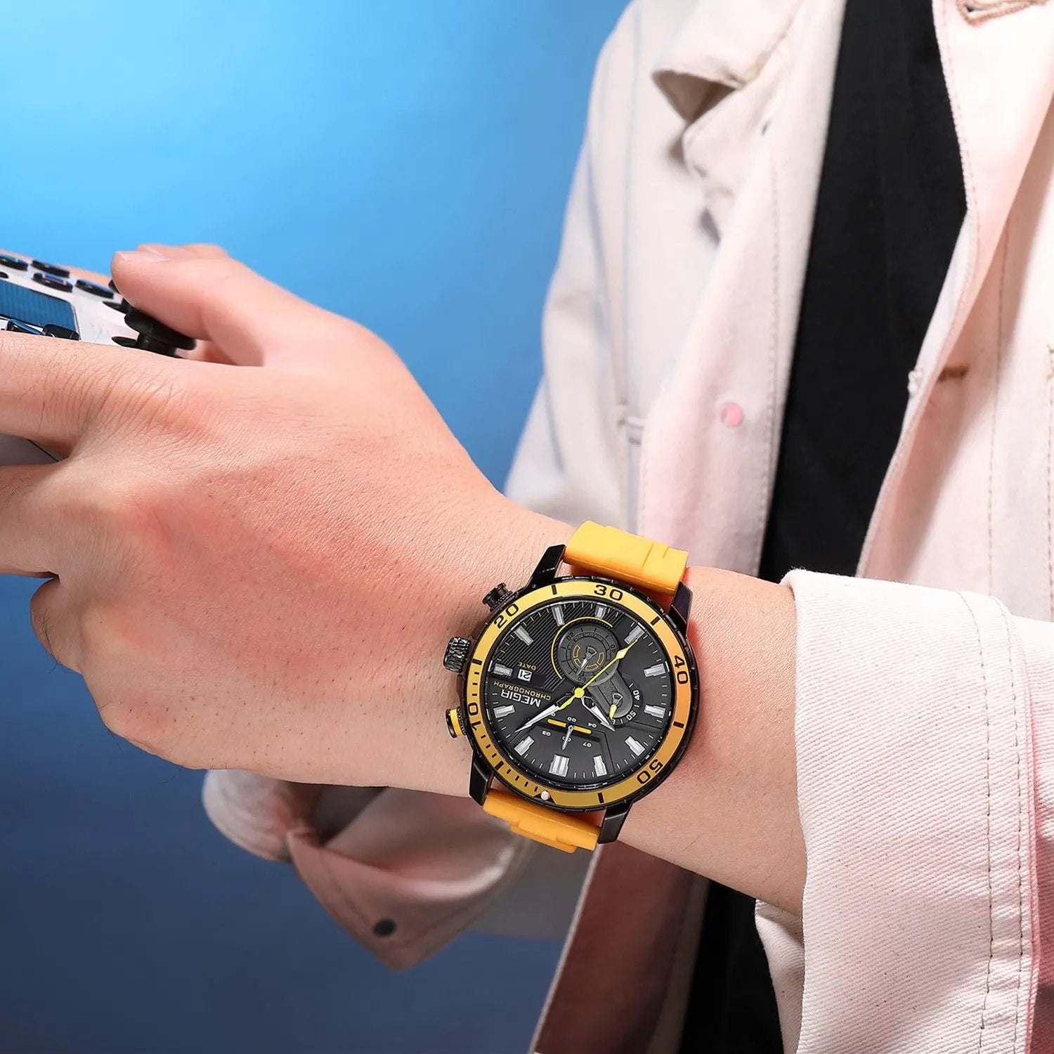MEGIR Luxury Military Watches for Men Fashion Sport Quartz Wristwatch Waterproof Silicone Band Male Clock Chronograph with Date 2224 by MEGIR WATCH GROUP