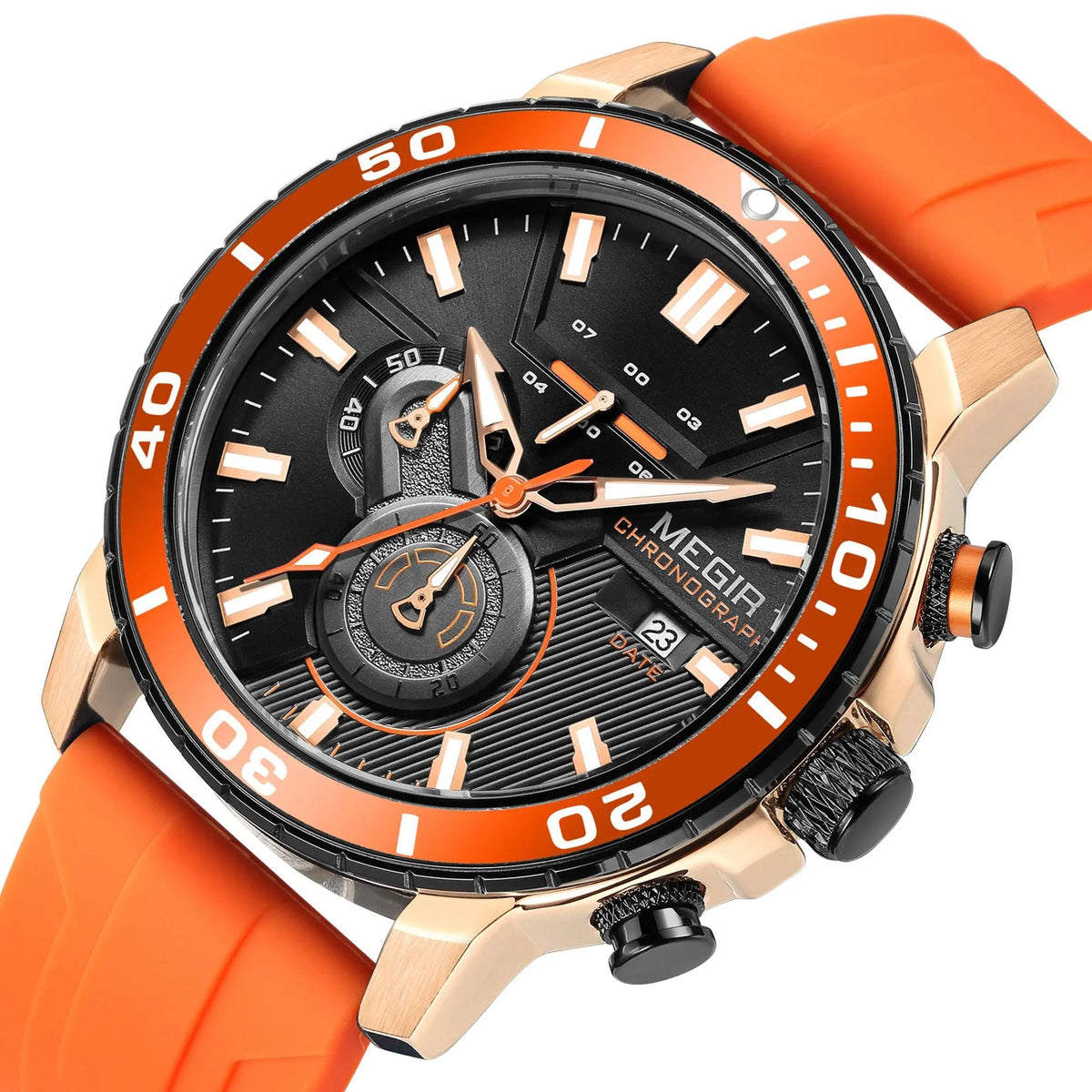 MEGIR Luxury Military Watches for Men Fashion Sport Quartz Wristwatch Waterproof Silicone Band Male Clock Chronograph with Date 2224 by MEGIR WATCH GROUP