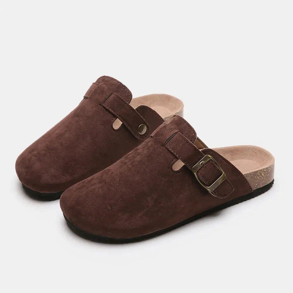 Suede Closed Toe Buckle Slide by Partner Label