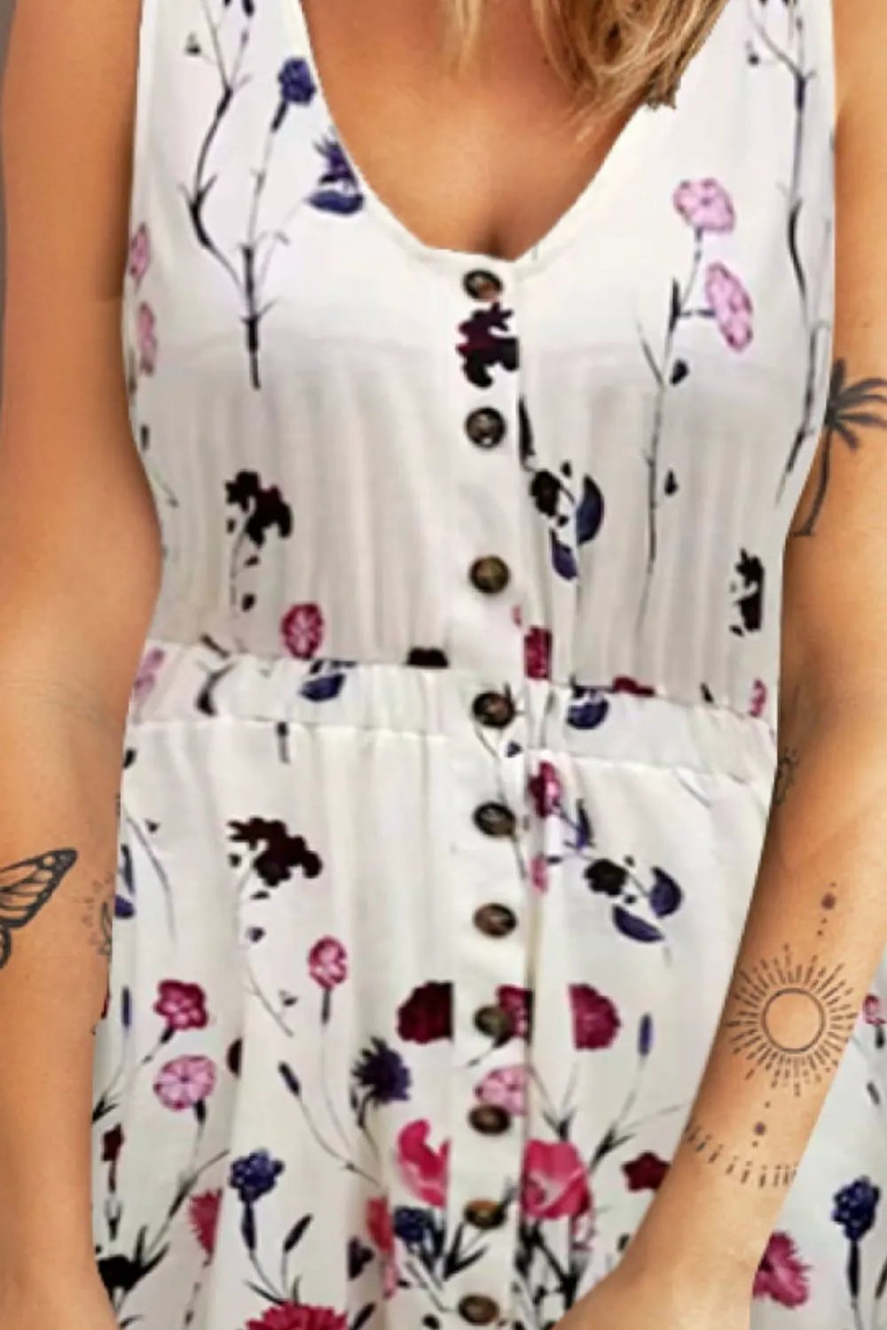Double Take Scoop Neck Buttoned Sleeveless Magic Dress with Pockets by Double Take