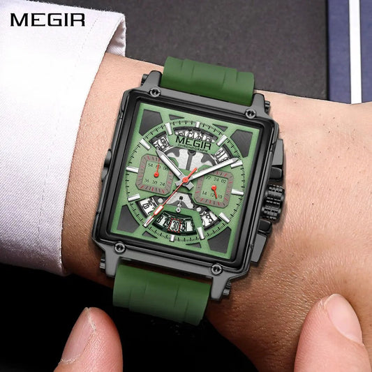 MEGIR Sport Watches for Men Waterproof Quartz Military Wristwatches Square Dial Male Chronograph Watch 24-hour Reloj Hombre 2233 by MEGIR WATCH GROUP