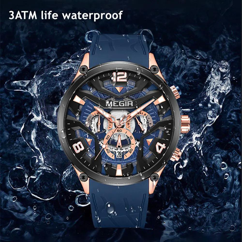 MEGIR Chronograph Luxury Men Quartz Military Watches Silicone Strap Waterproof Man Sport Wristwatch Date Clock Reloj Hombre 2222 by MEGIR WATCH GROUP