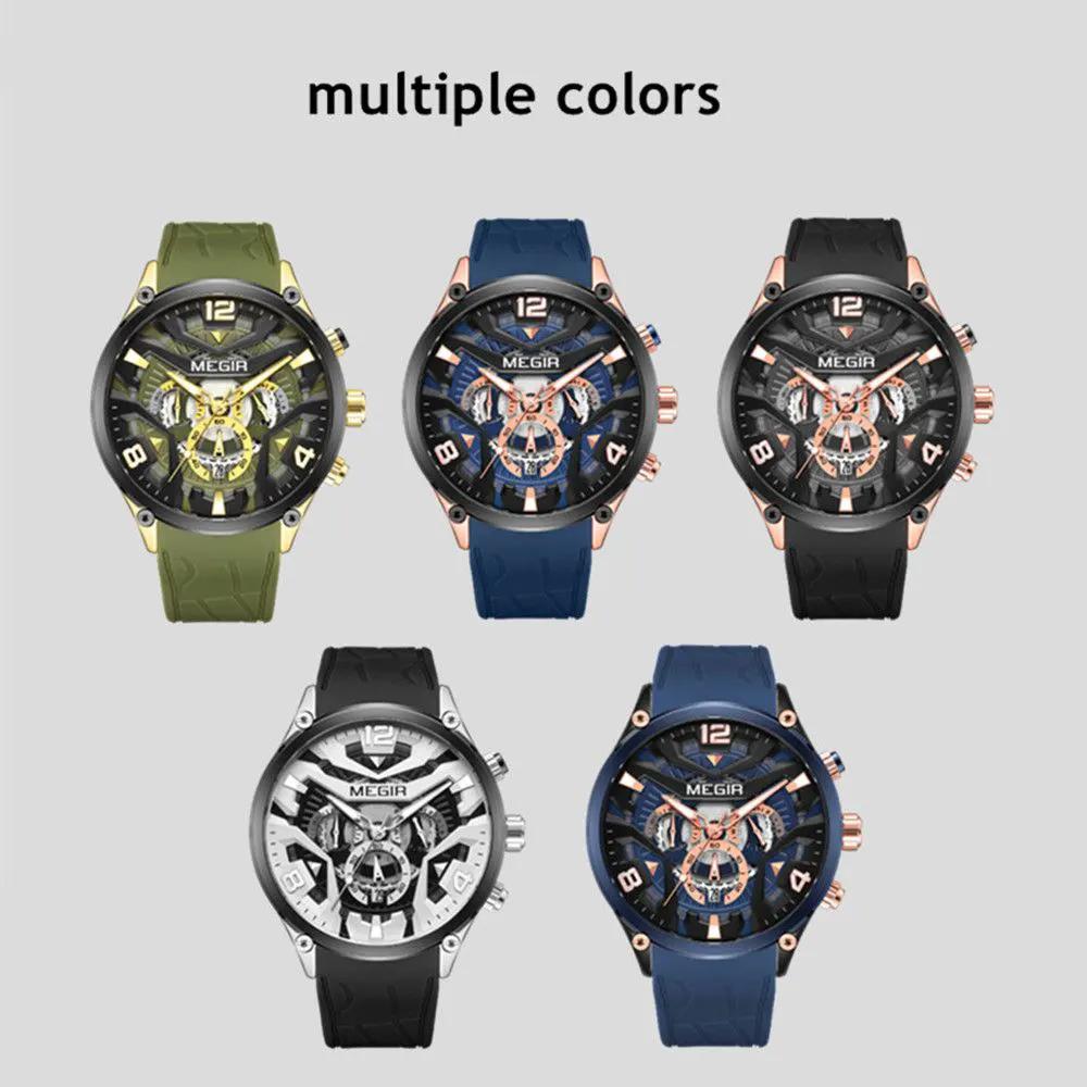 MEGIR Chronograph Luxury Men Quartz Military Watches Silicone Strap Waterproof Man Sport Wristwatch Date Clock Reloj Hombre 2222 by MEGIR WATCH GROUP