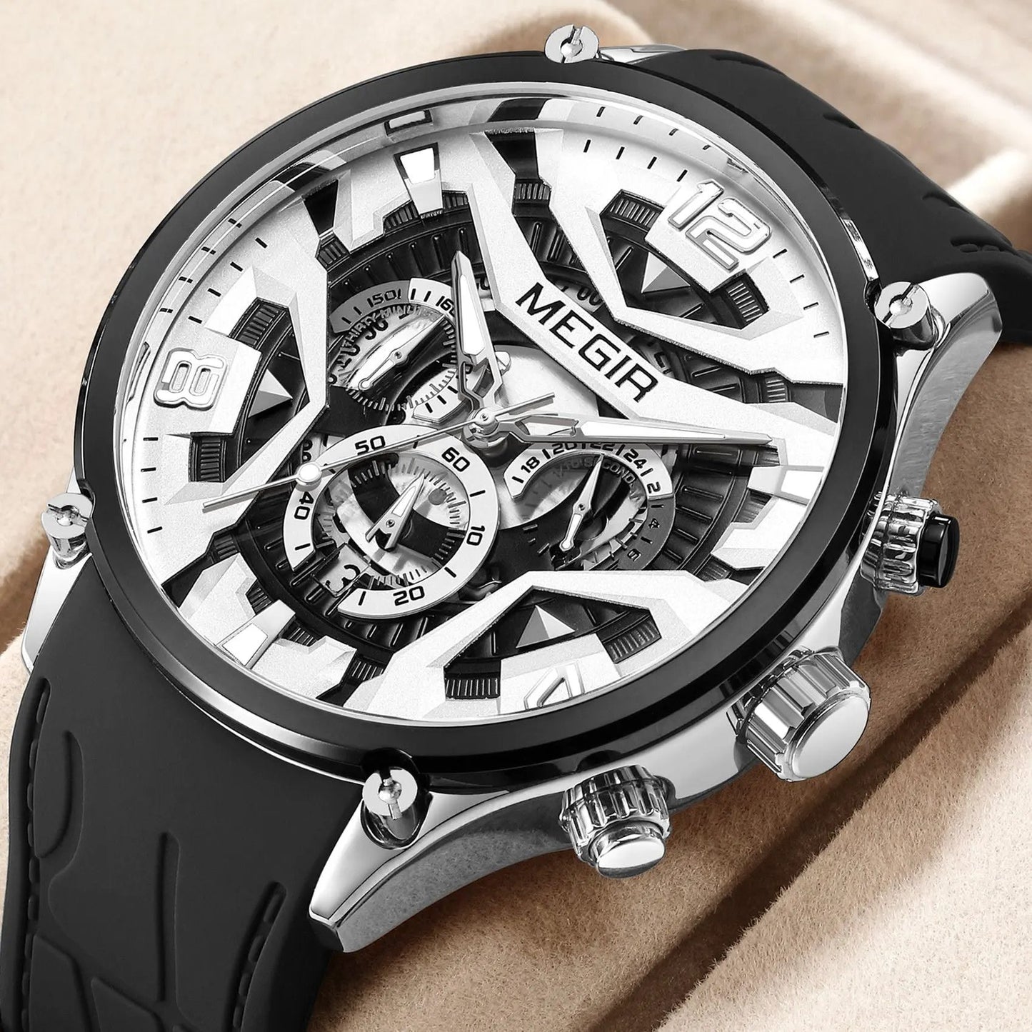 MEGIR Chronograph Luxury Men Quartz Military Watches Silicone Strap Waterproof Man Sport Wristwatch Date Clock Reloj Hombre 2222 by MEGIR WATCH GROUP