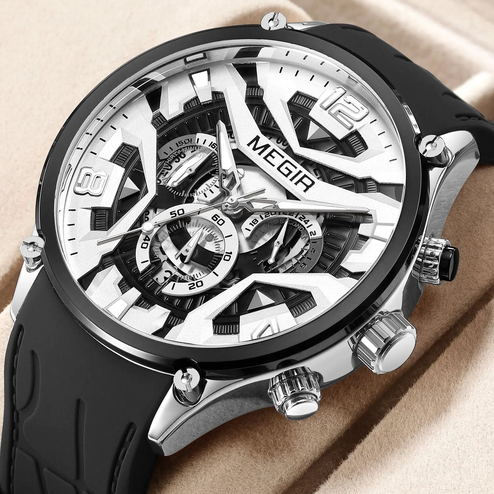 MEGIR Chronograph Luxury Men Quartz Military Watches Silicone Strap Waterproof Man Sport Wristwatch Date Clock Reloj Hombre 2222 by MEGIR WATCH GROUP