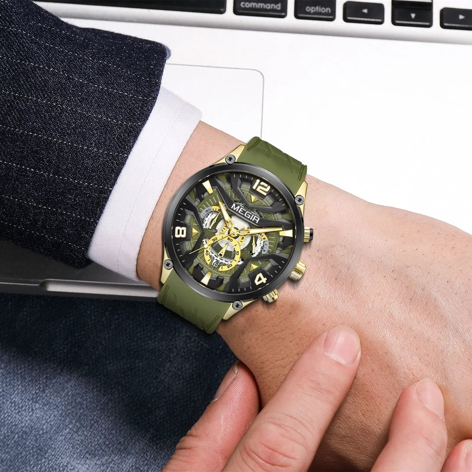 MEGIR Chronograph Luxury Men Quartz Military Watches Silicone Strap Waterproof Man Sport Wristwatch Date Clock Reloj Hombre 2222 by MEGIR WATCH GROUP