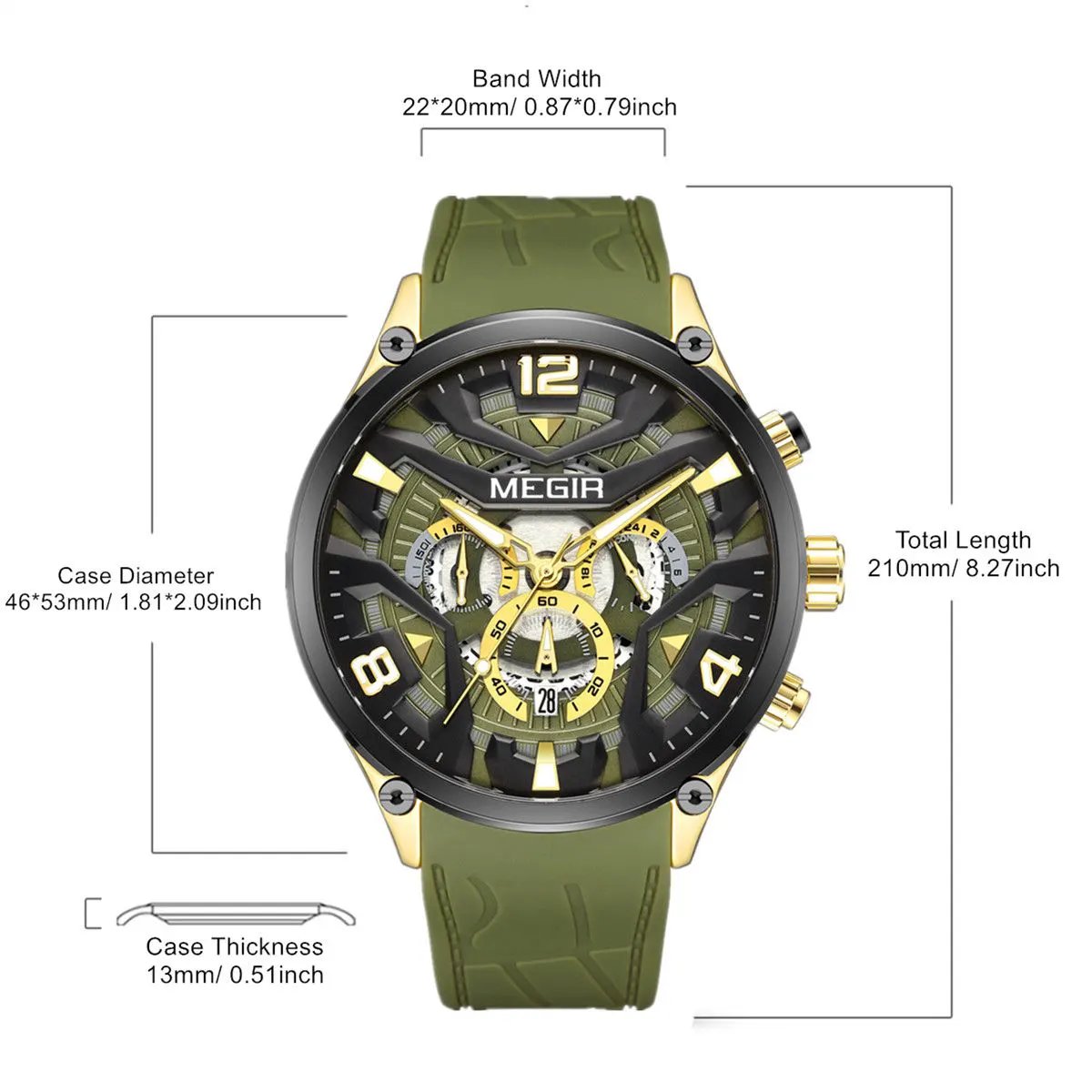 MEGIR Chronograph Luxury Men Quartz Military Watches Silicone Strap Waterproof Man Sport Wristwatch Date Clock Reloj Hombre 2222 by MEGIR WATCH GROUP