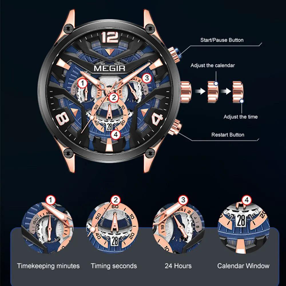 MEGIR Chronograph Luxury Men Quartz Military Watches Silicone Strap Waterproof Man Sport Wristwatch Date Clock Reloj Hombre 2222 by MEGIR WATCH GROUP