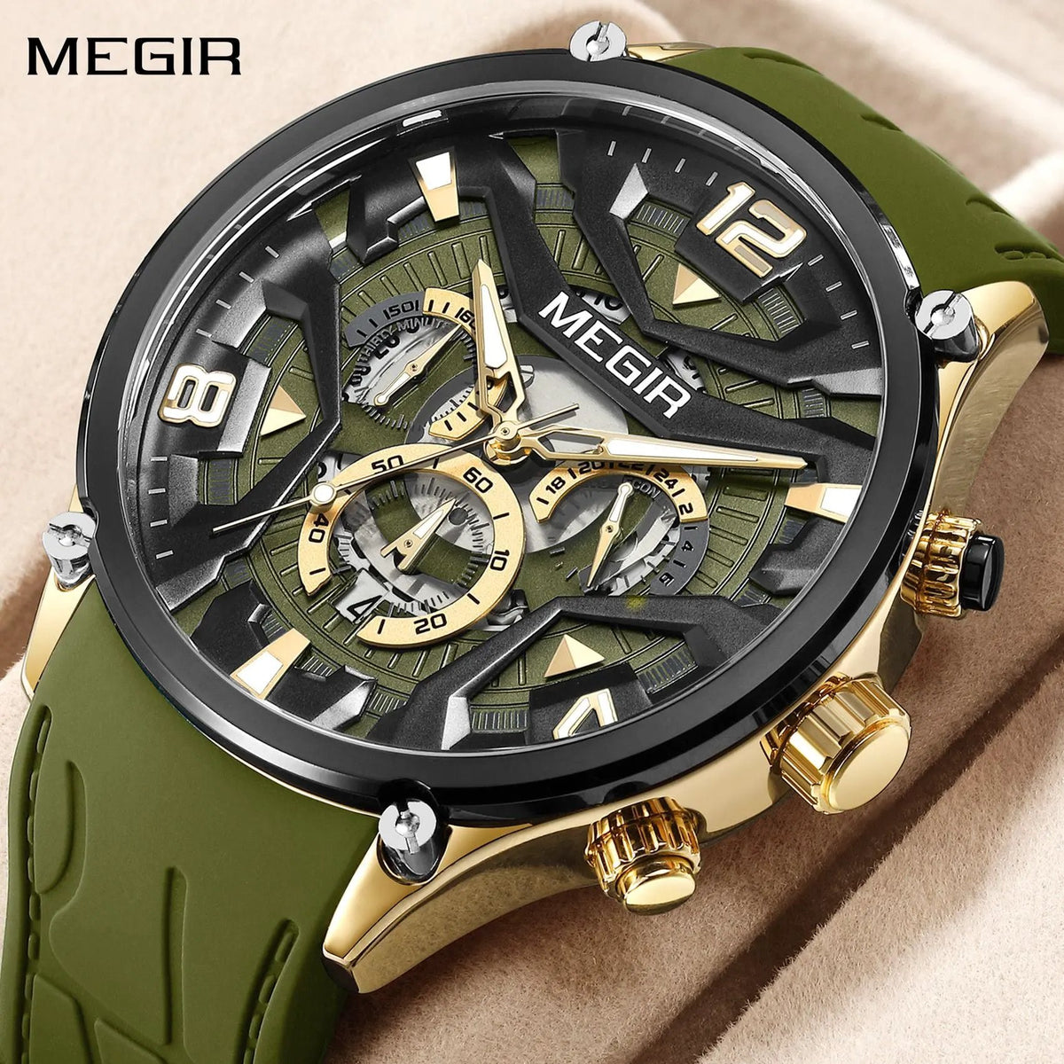 MEGIR Chronograph Luxury Men Quartz Military Watches Silicone Strap Waterproof Man Sport Wristwatch Date Clock Reloj Hombre 2222 by MEGIR WATCH GROUP