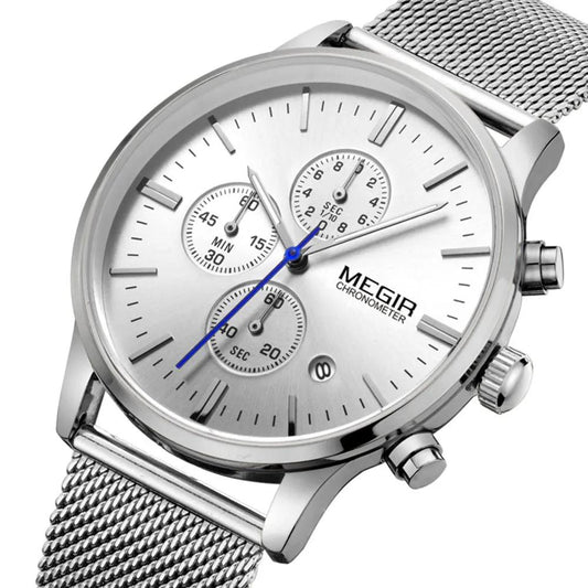 MEGIR Men's Quartz Watch Luxury Steel Mesh Bracelet Wristwatch Waterproof Business Casual Clock Date Chronograph Reloj Hombre 2011 by MEGIR WATCH GROUP