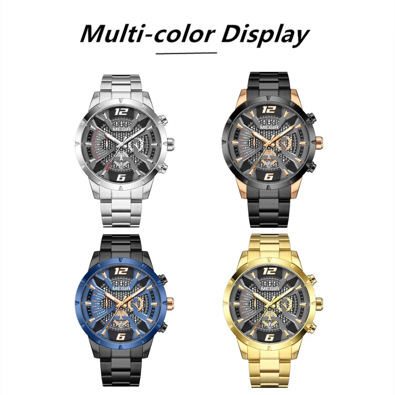 MEGIR Stainless Steel Bracelet Watch for Men Luxury Business Casual Quartz Wristwatch Date Clock Chronograph Big Dial Reloj Hombre 2221 by MEGIR WATCH GROUP