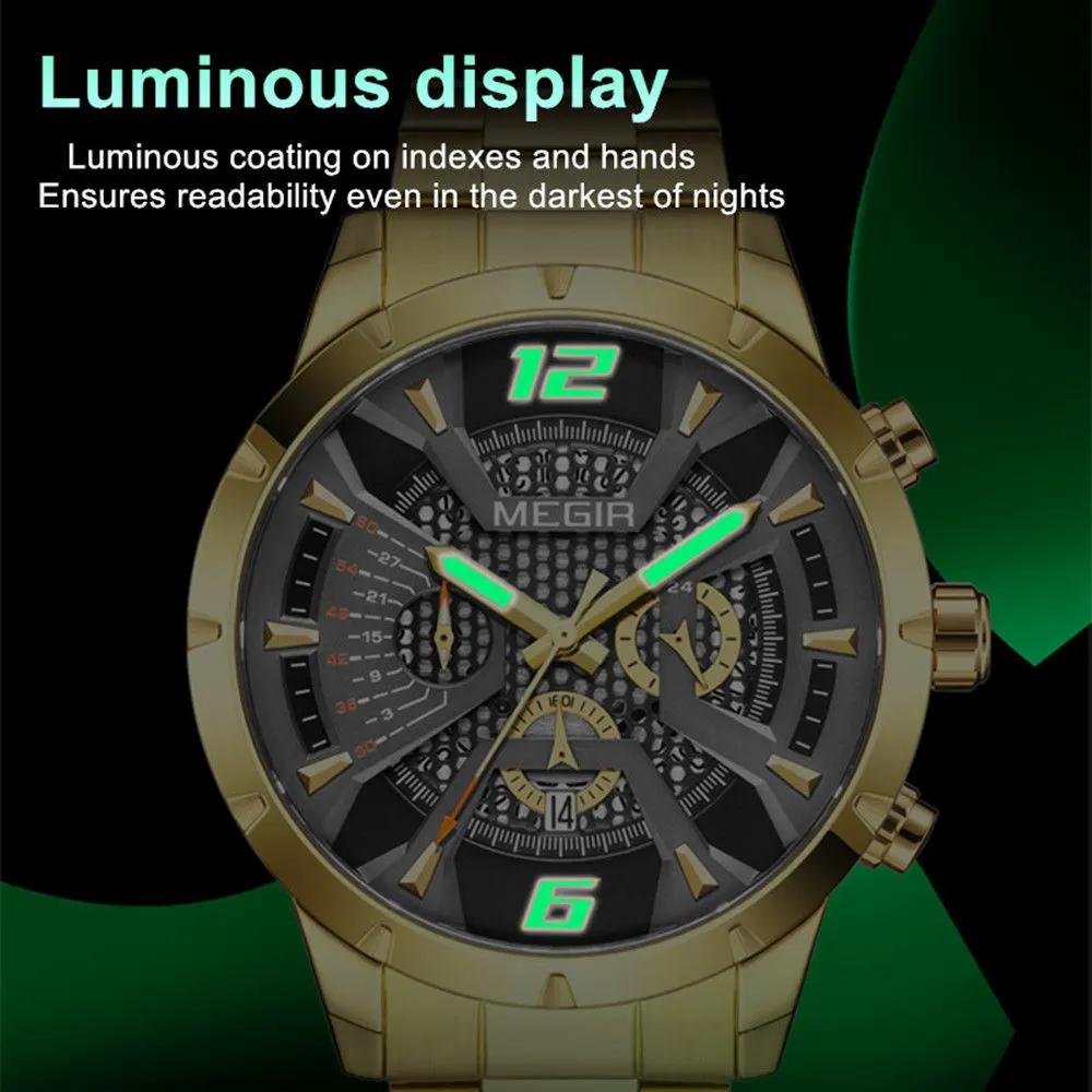 MEGIR Stainless Steel Bracelet Watch for Men Luxury Business Casual Quartz Wristwatch Date Clock Chronograph Big Dial Reloj Hombre 2221 by MEGIR WATCH GROUP