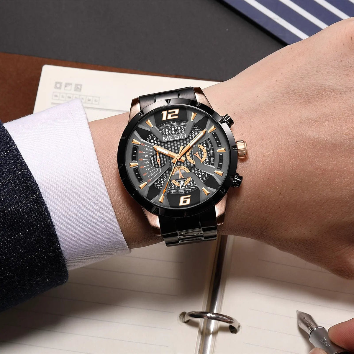 MEGIR Stainless Steel Bracelet Watch for Men Luxury Business Casual Quartz Wristwatch Date Clock Chronograph Big Dial Reloj Hombre 2221 by MEGIR WATCH GROUP