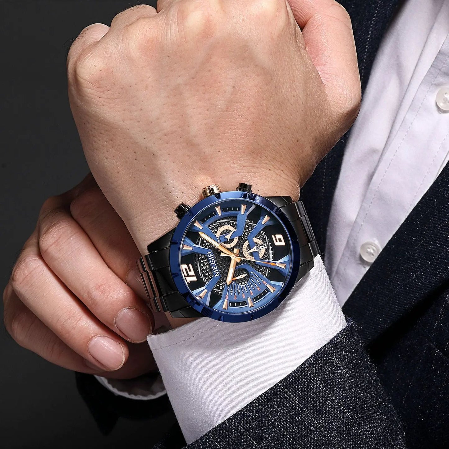 MEGIR Stainless Steel Bracelet Watch for Men Luxury Business Casual Quartz Wristwatch Date Clock Chronograph Big Dial Reloj Hombre 2221 by MEGIR WATCH GROUP