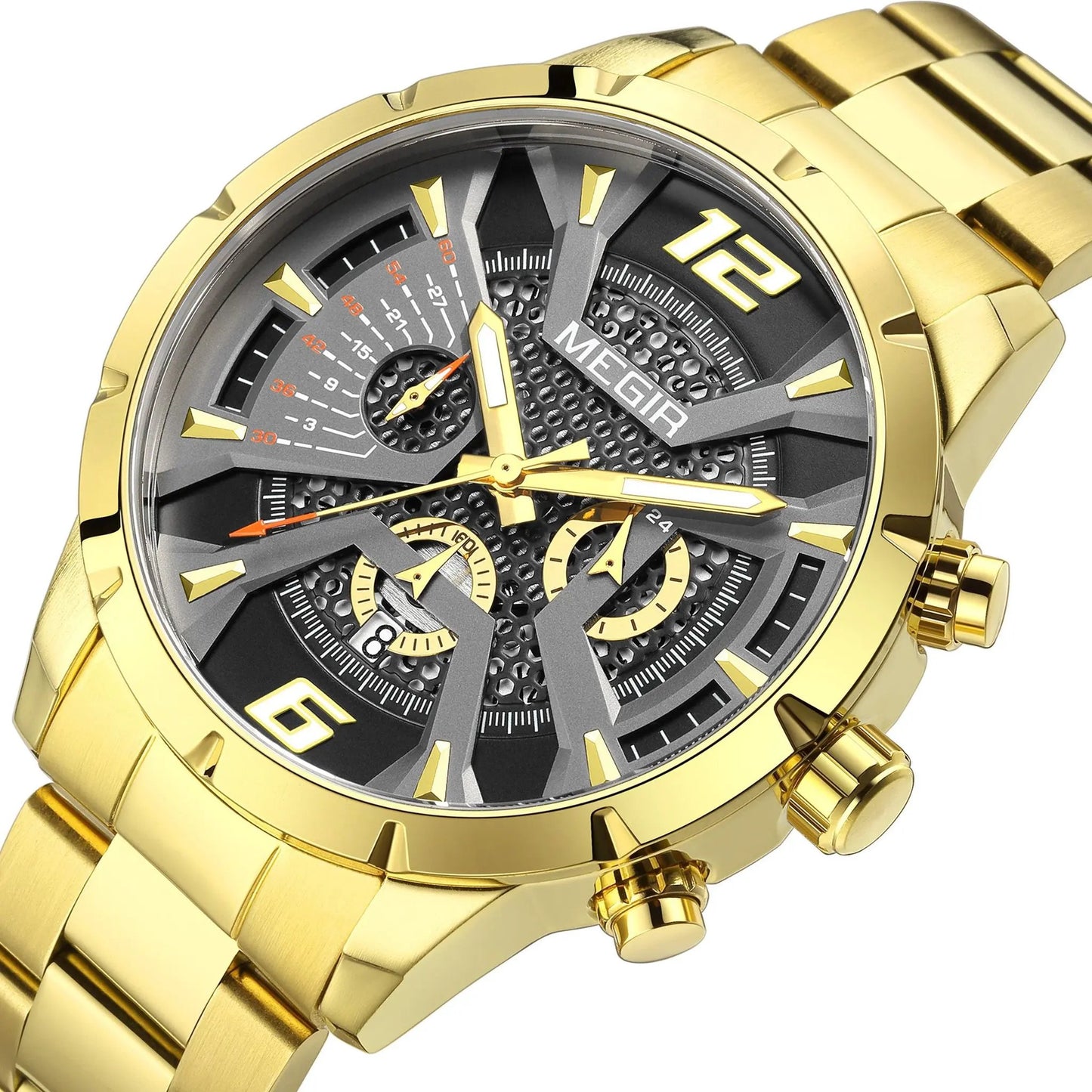 MEGIR Stainless Steel Bracelet Watch for Men Luxury Business Casual Quartz Wristwatch Date Clock Chronograph Big Dial Reloj Hombre 2221 by MEGIR WATCH GROUP