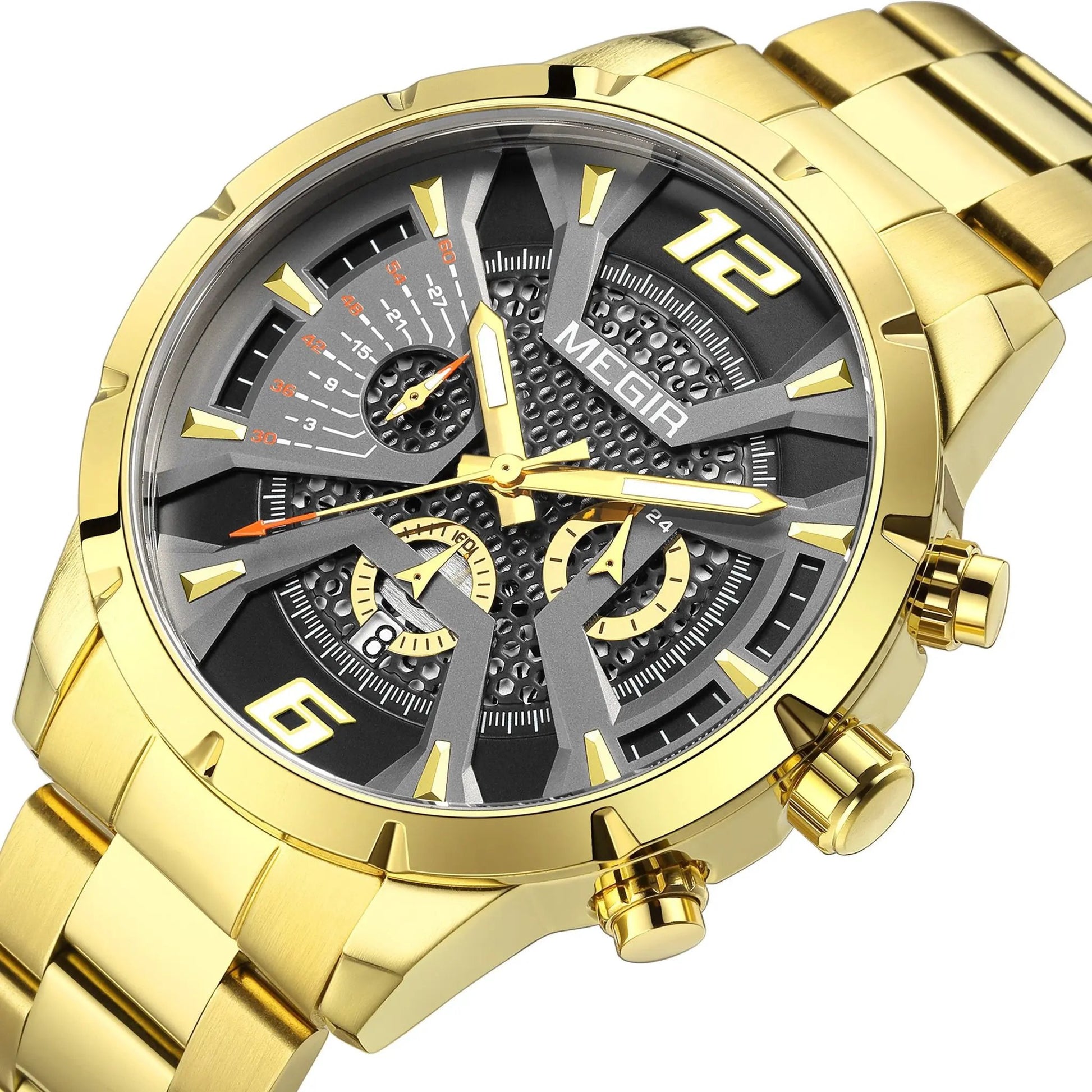 MEGIR Stainless Steel Bracelet Watch for Men Luxury Business Casual Quartz Wristwatch Date Clock Chronograph Big Dial Reloj Hombre 2221 by MEGIR WATCH GROUP