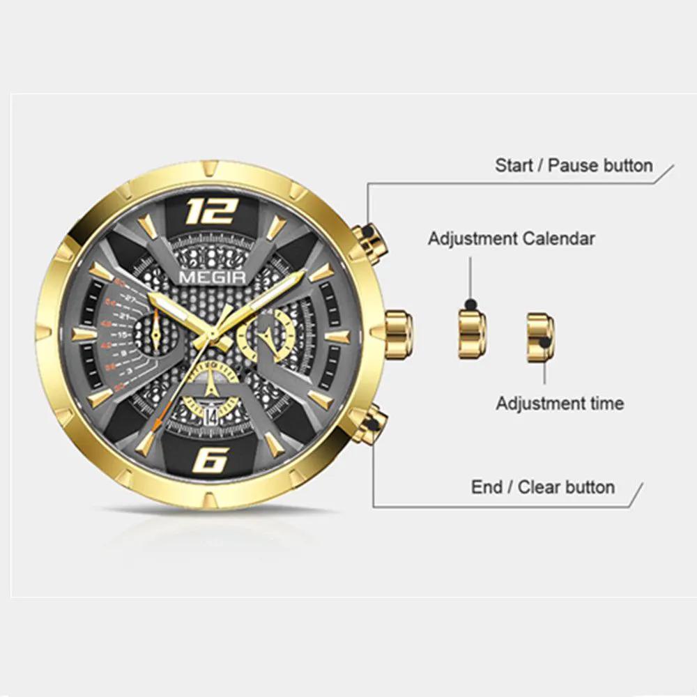 MEGIR Stainless Steel Bracelet Watch for Men Luxury Business Casual Quartz Wristwatch Date Clock Chronograph Big Dial Reloj Hombre 2221 by MEGIR WATCH GROUP