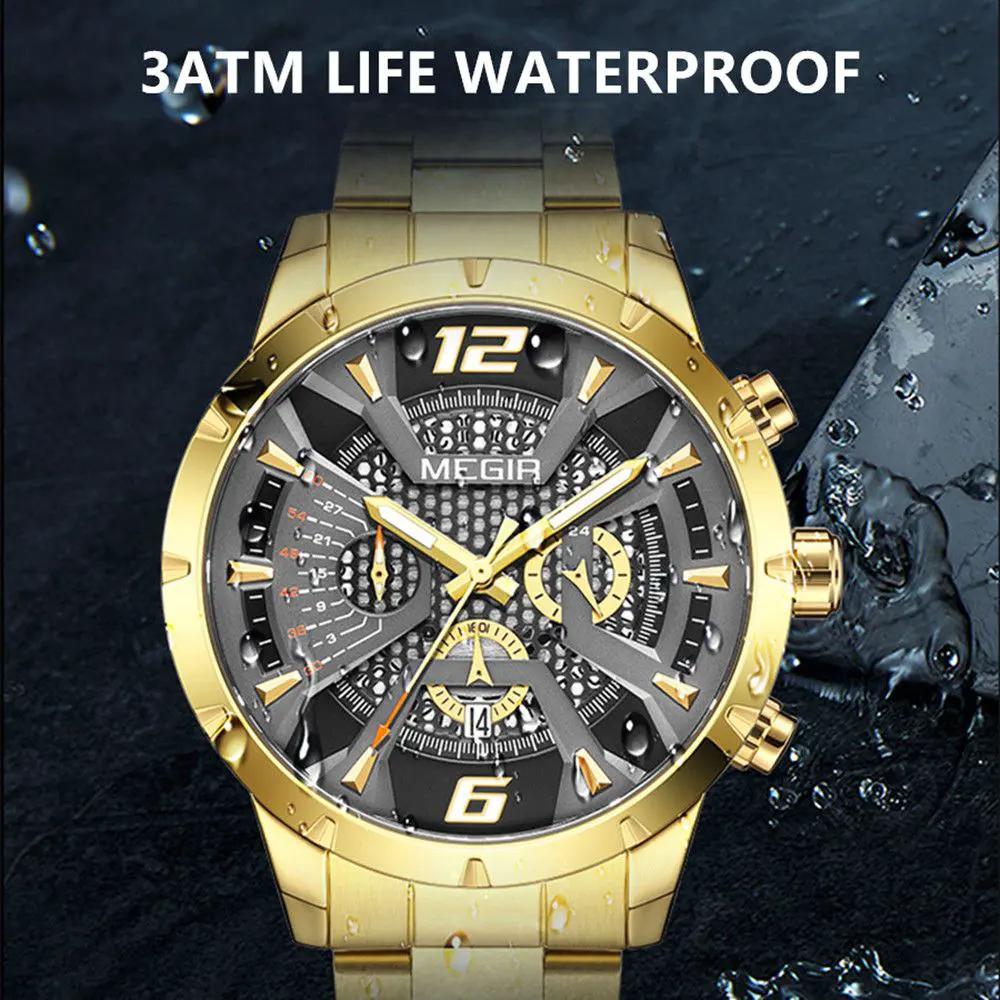 MEGIR Stainless Steel Bracelet Watch for Men Luxury Business Casual Quartz Wristwatch Date Clock Chronograph Big Dial Reloj Hombre 2221 by MEGIR WATCH GROUP