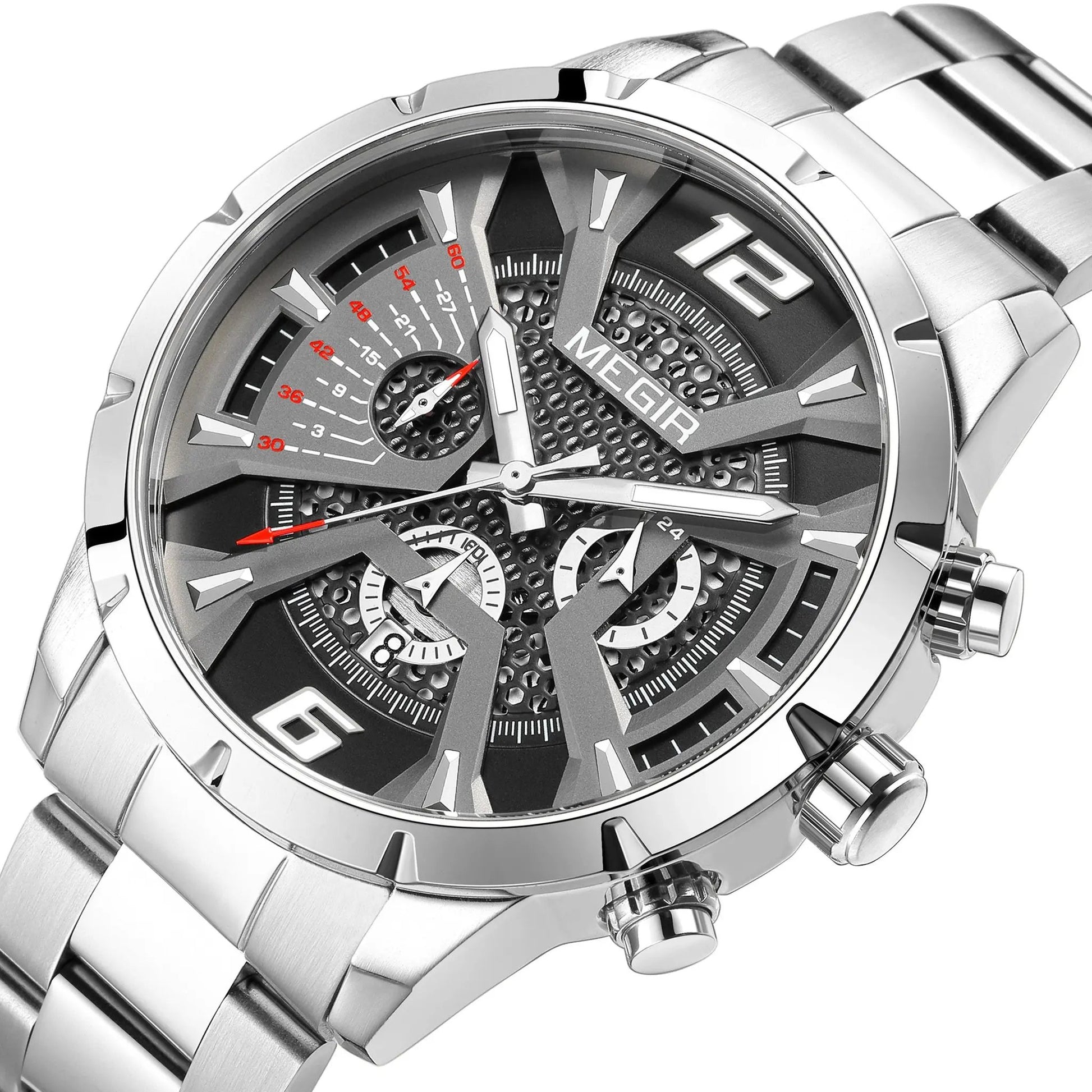 MEGIR Stainless Steel Bracelet Watch for Men Luxury Business Casual Quartz Wristwatch Date Clock Chronograph Big Dial Reloj Hombre 2221 by MEGIR WATCH GROUP