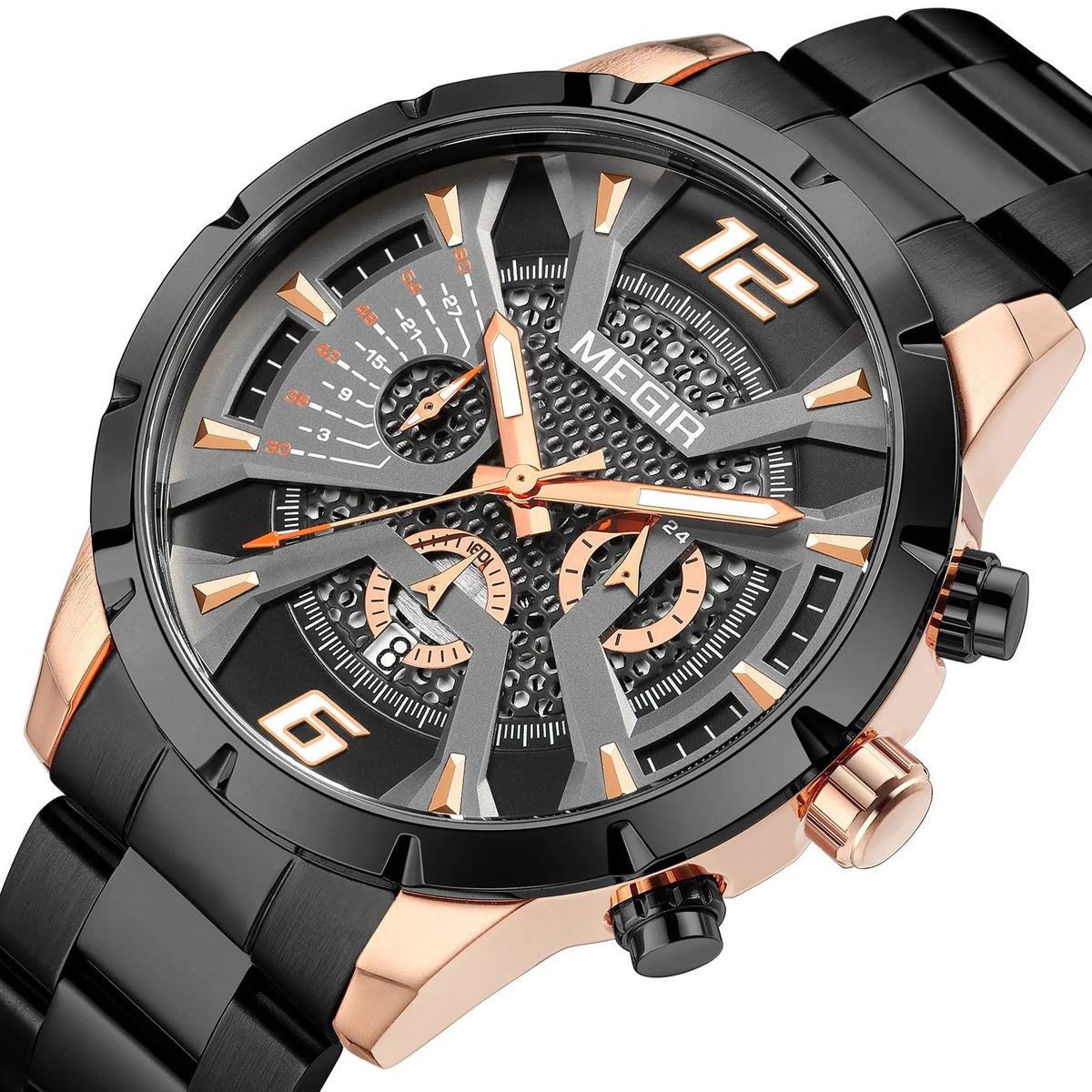 MEGIR Stainless Steel Bracelet Watch for Men Luxury Business Casual Quartz Wristwatch Date Clock Chronograph Big Dial Reloj Hombre 2221 by MEGIR WATCH GROUP