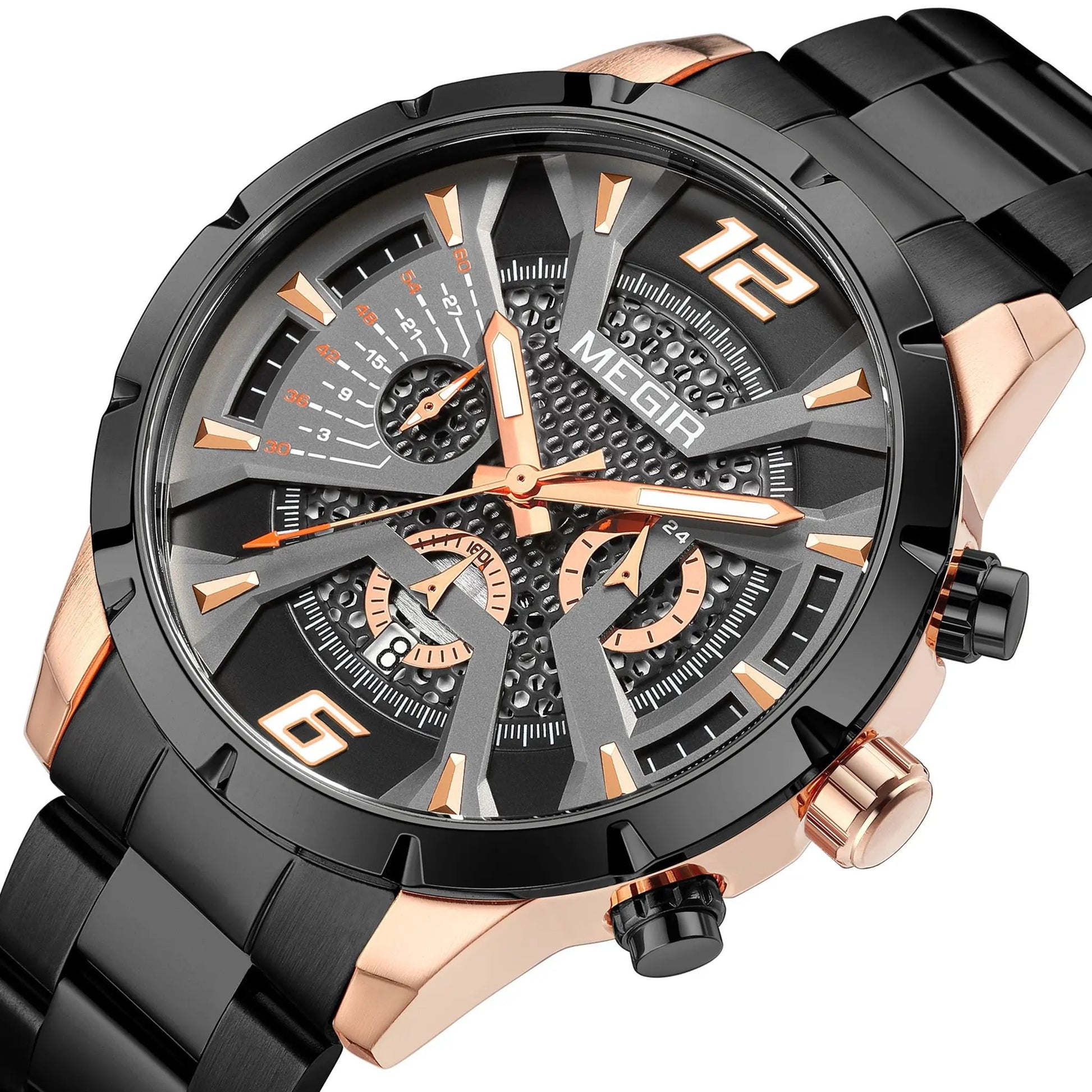 MEGIR Stainless Steel Bracelet Watch for Men Luxury Business Casual Quartz Wristwatch Date Clock Chronograph Big Dial Reloj Hombre 2221 by MEGIR WATCH GROUP