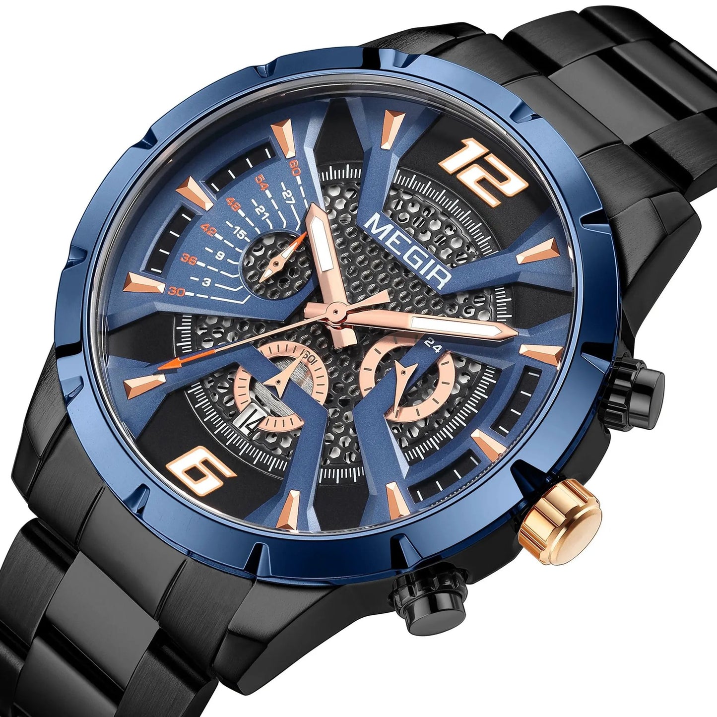 MEGIR Stainless Steel Bracelet Watch for Men Luxury Business Casual Quartz Wristwatch Date Clock Chronograph Big Dial Reloj Hombre 2221 by MEGIR WATCH GROUP