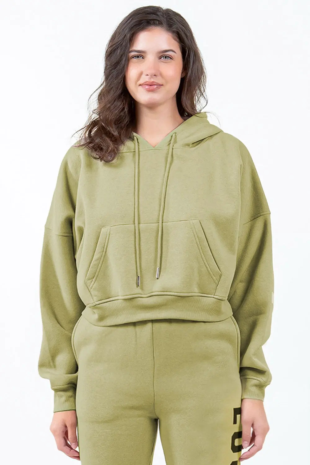 American Bazi Letter Graphic Long Sleeve Drawstring Cropped Hoodie by American Bazi
