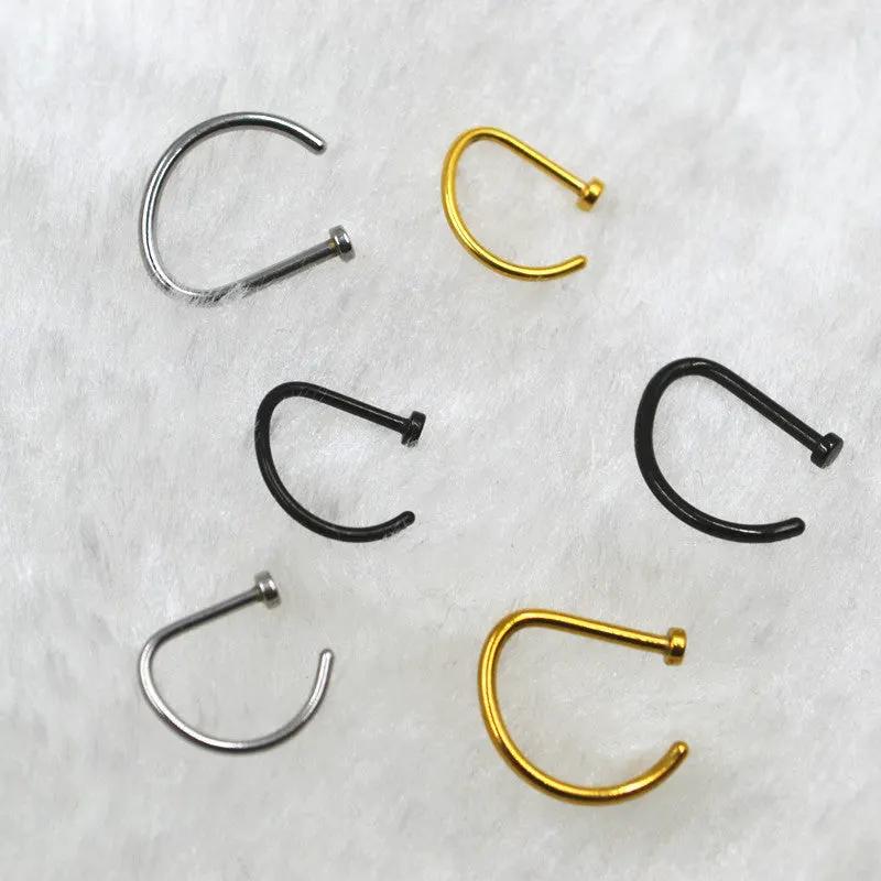 False Nose Ring No Hole D Shaped Stainless Steel by Maiden-Art