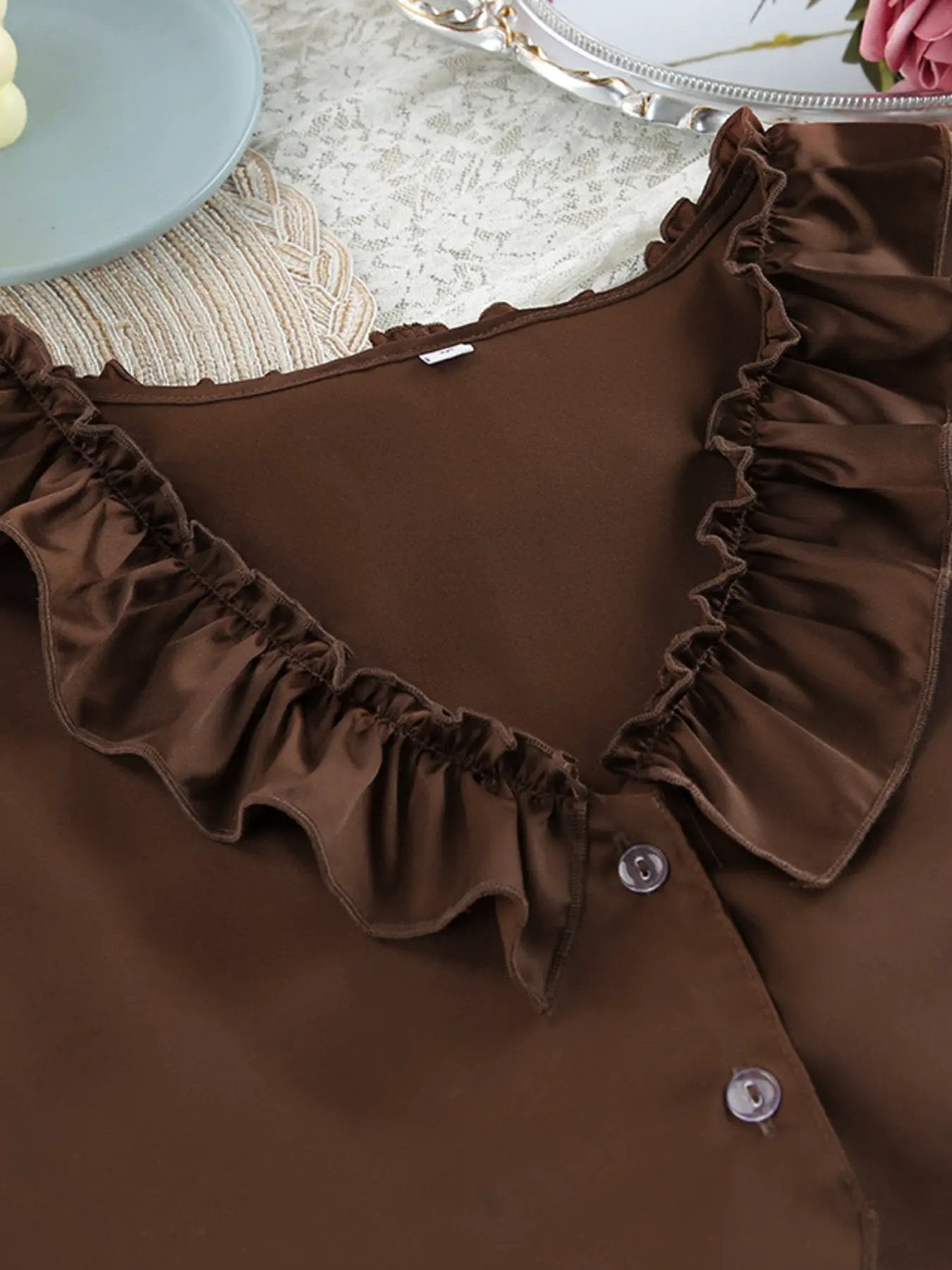 Ruffled V-Neck Top and Shorts Set by Partner Label