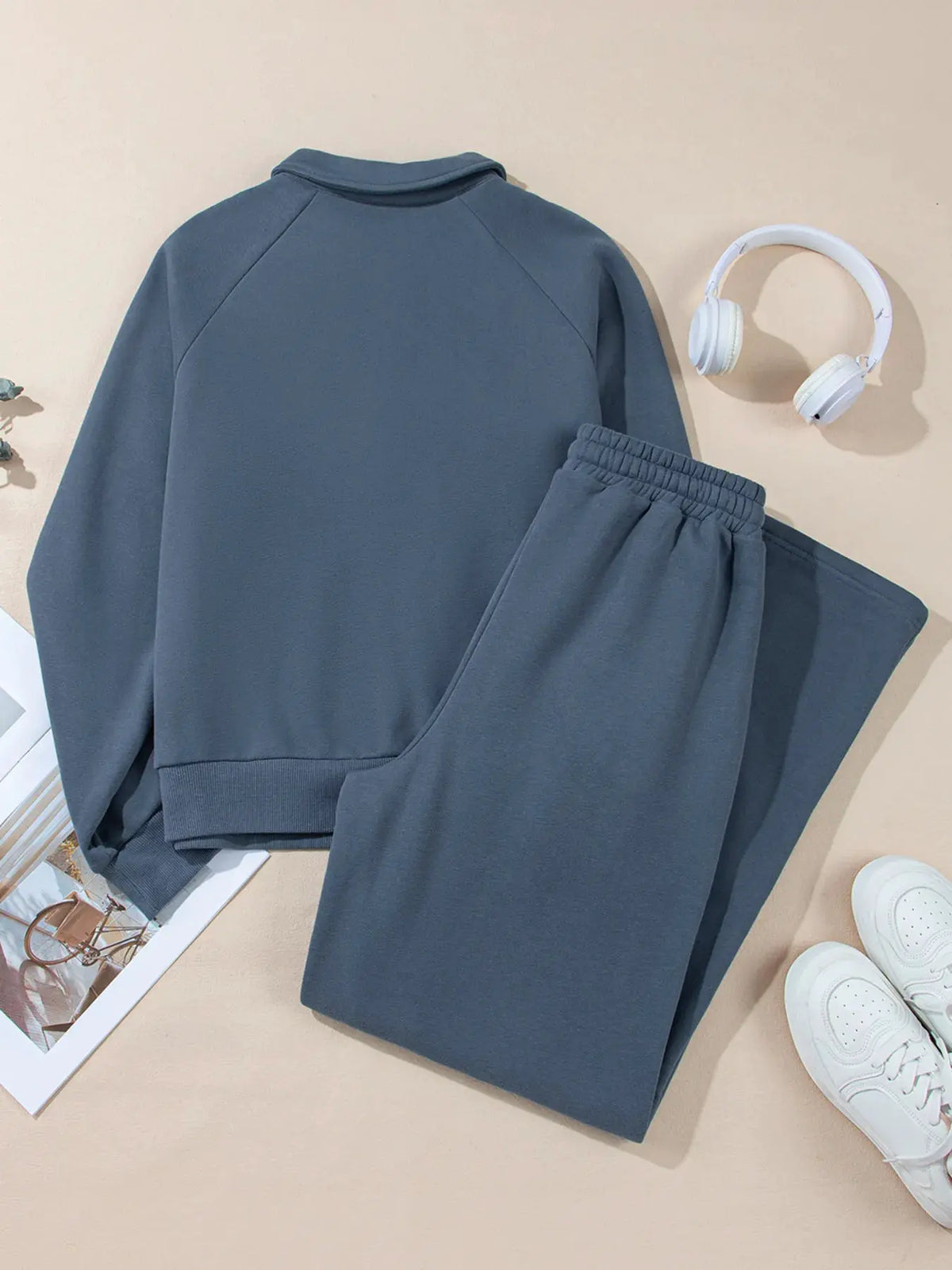 Collared Sweatshirt and High Waist Pants Active Set by Partner Label
