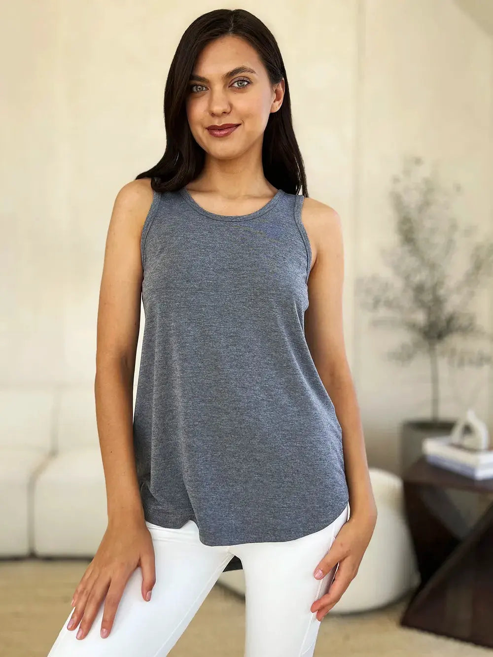 Basic Bae Full Size Round Neck Curved Hem Tank by Basic Bae