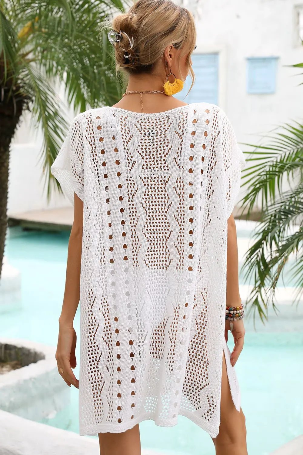 Angel Wings Openwork Plunge Dolman Sleeve Cover-Up Dress by Angel Wings