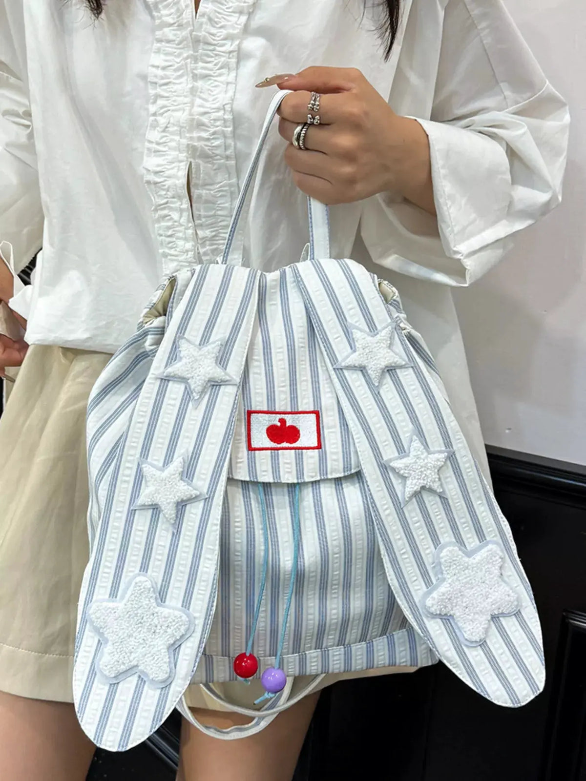 Striped Star Bunny Ear Backpack Bag by Partner Label