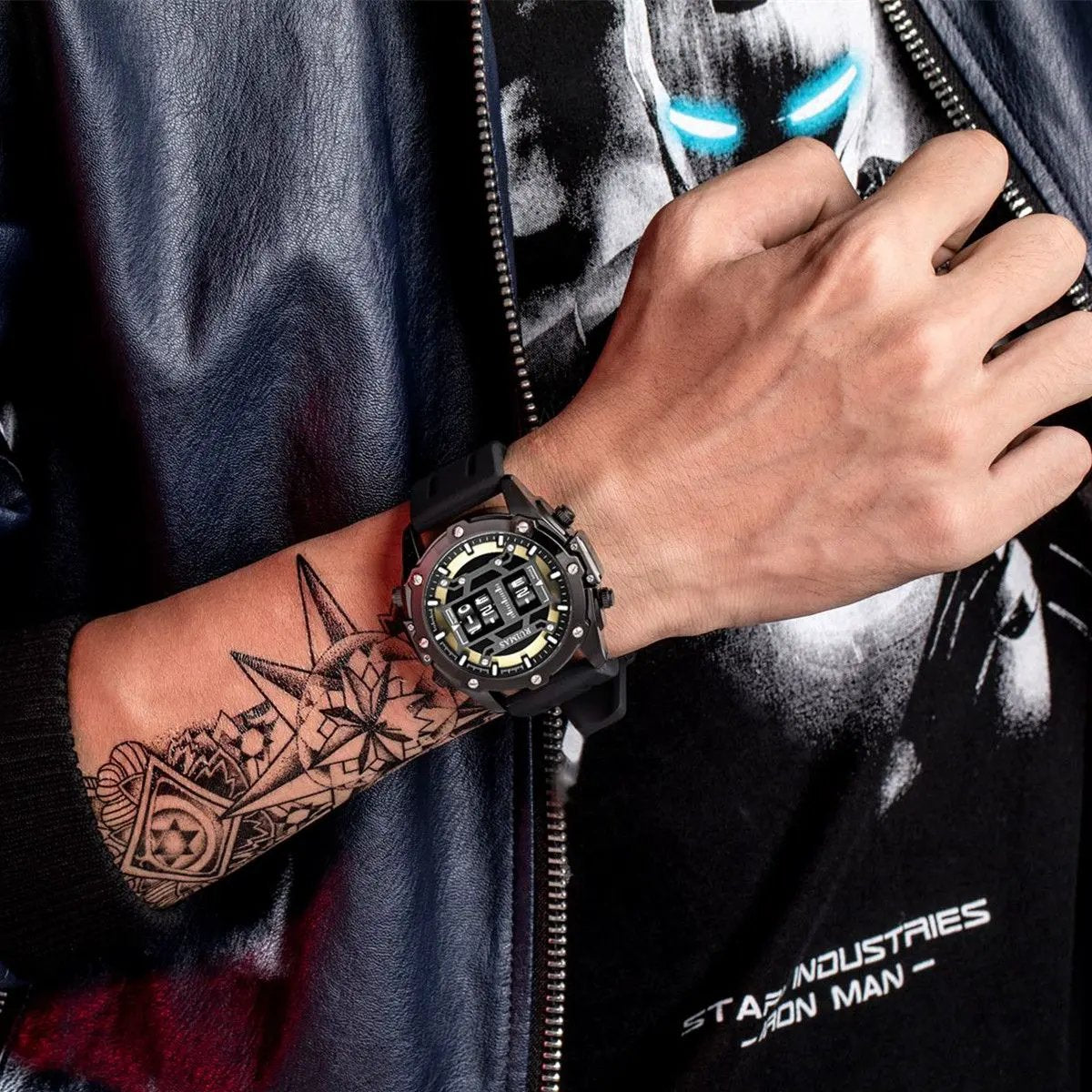 RUIMAS Mens Watches Roller Pointer Sports Quartz WristWatch Fashion Luxury Silicone Strap Waterproof Relogio Masculino 553 by MEGIR WATCH GROUP