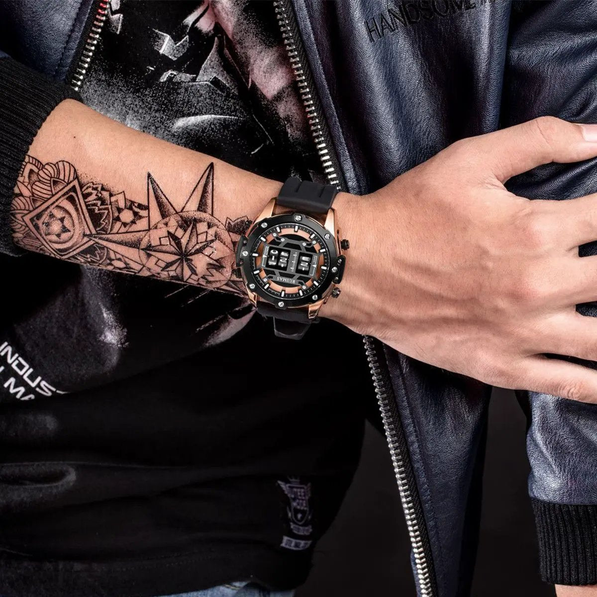 RUIMAS Mens Watches Roller Pointer Sports Quartz WristWatch Fashion Luxury Silicone Strap Waterproof Relogio Masculino 553 by MEGIR WATCH GROUP