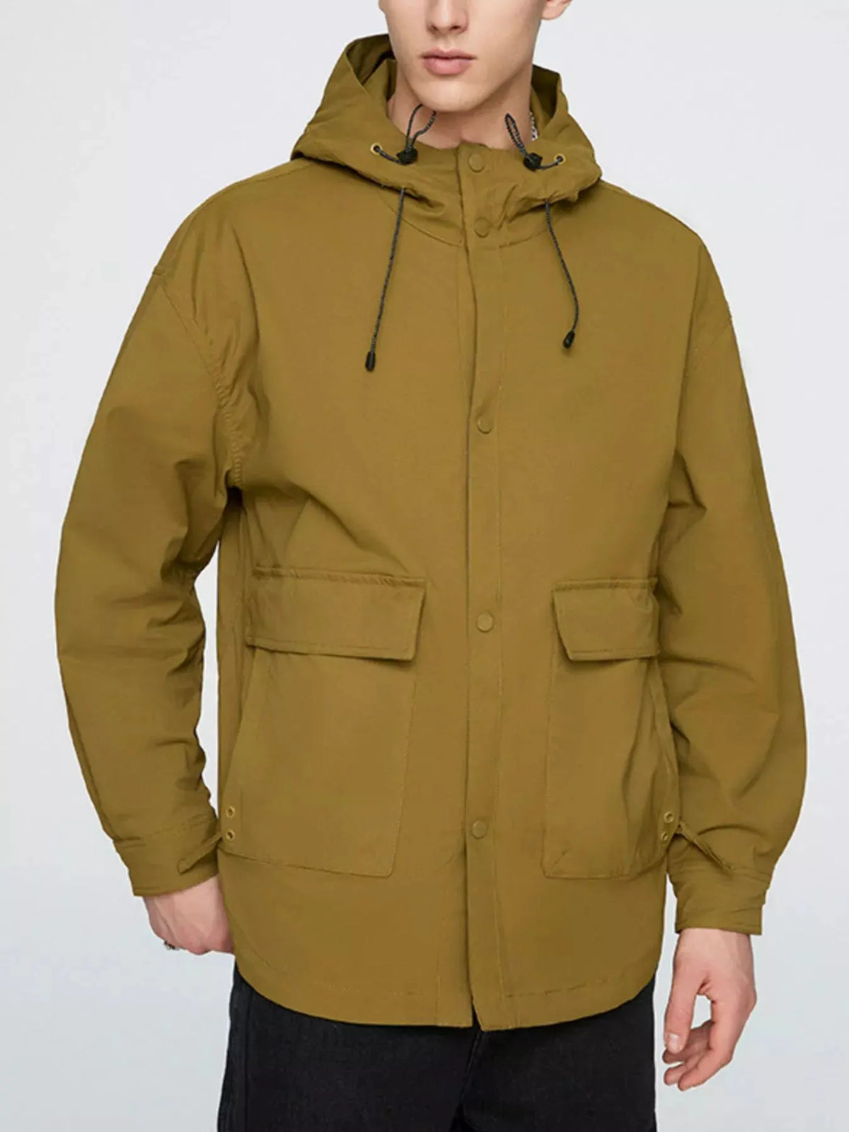 Men's Plus Size Urban Style Hooded Snap Down Jacket by Partner Label