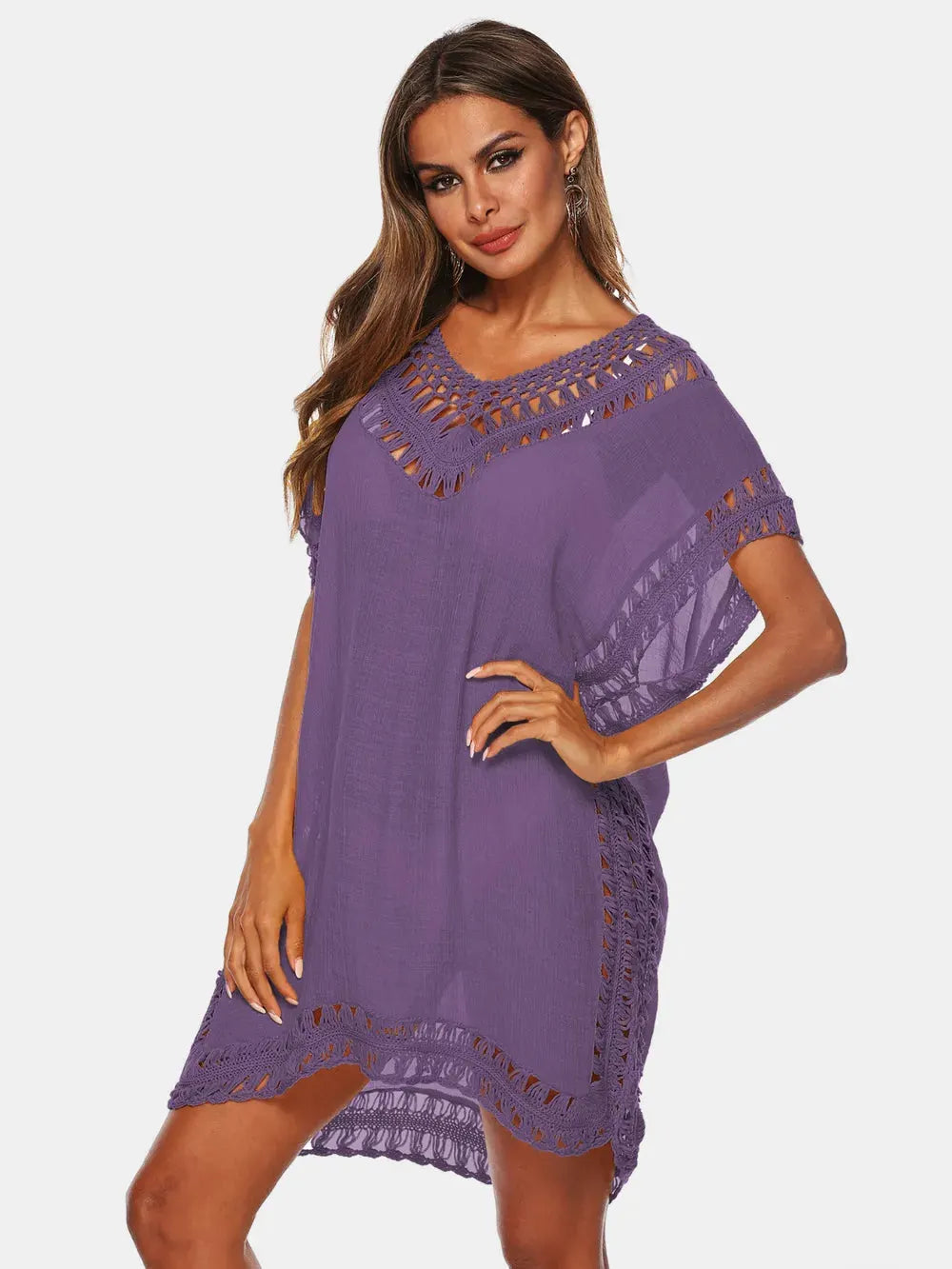Cutout V-Neck Short Sleeve Cover-Up by Partner Labels