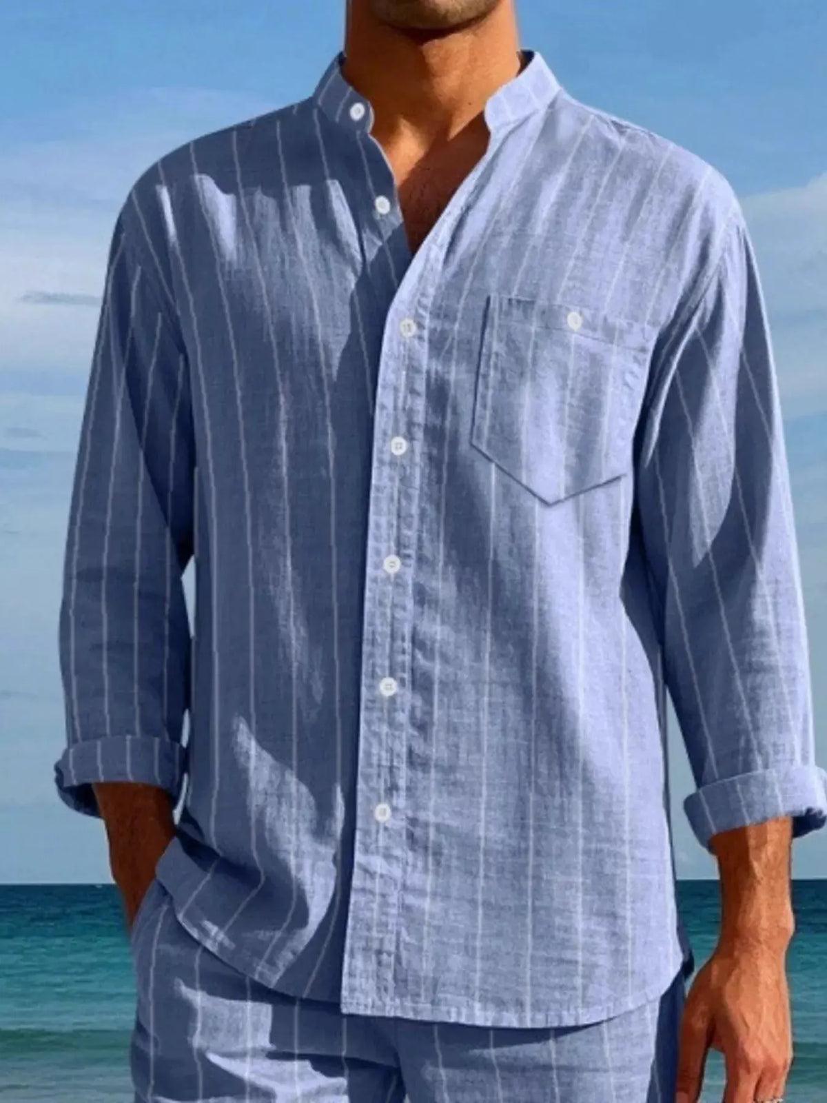 Men's Full Size Striped Button Up Shirt Plus Size by Trendsi