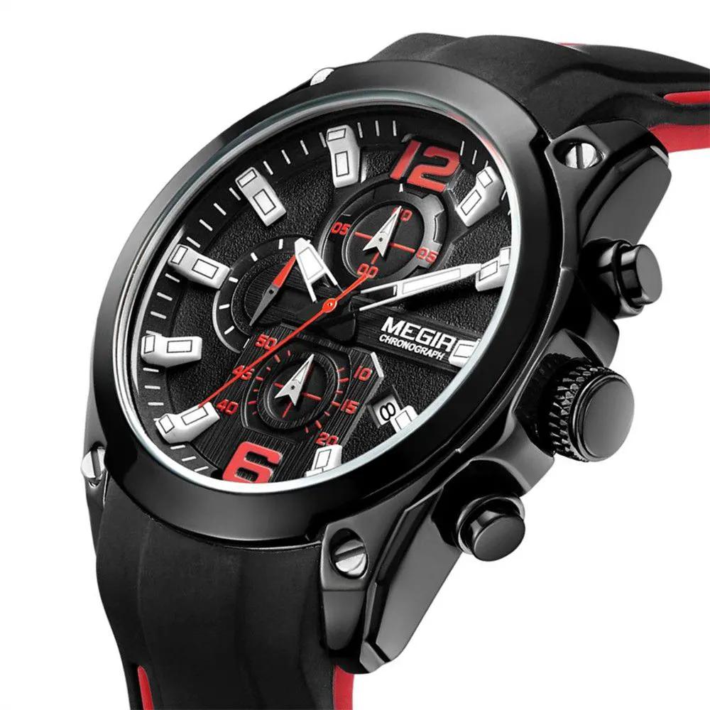 MEGIR Brand Luxury Big Dial Sport Quartz Watch for Men Waterproof Silicone Strap Chronograph Clock Wristwatch Reloj Hombre 2063 by MEGIR WATCH GROUP