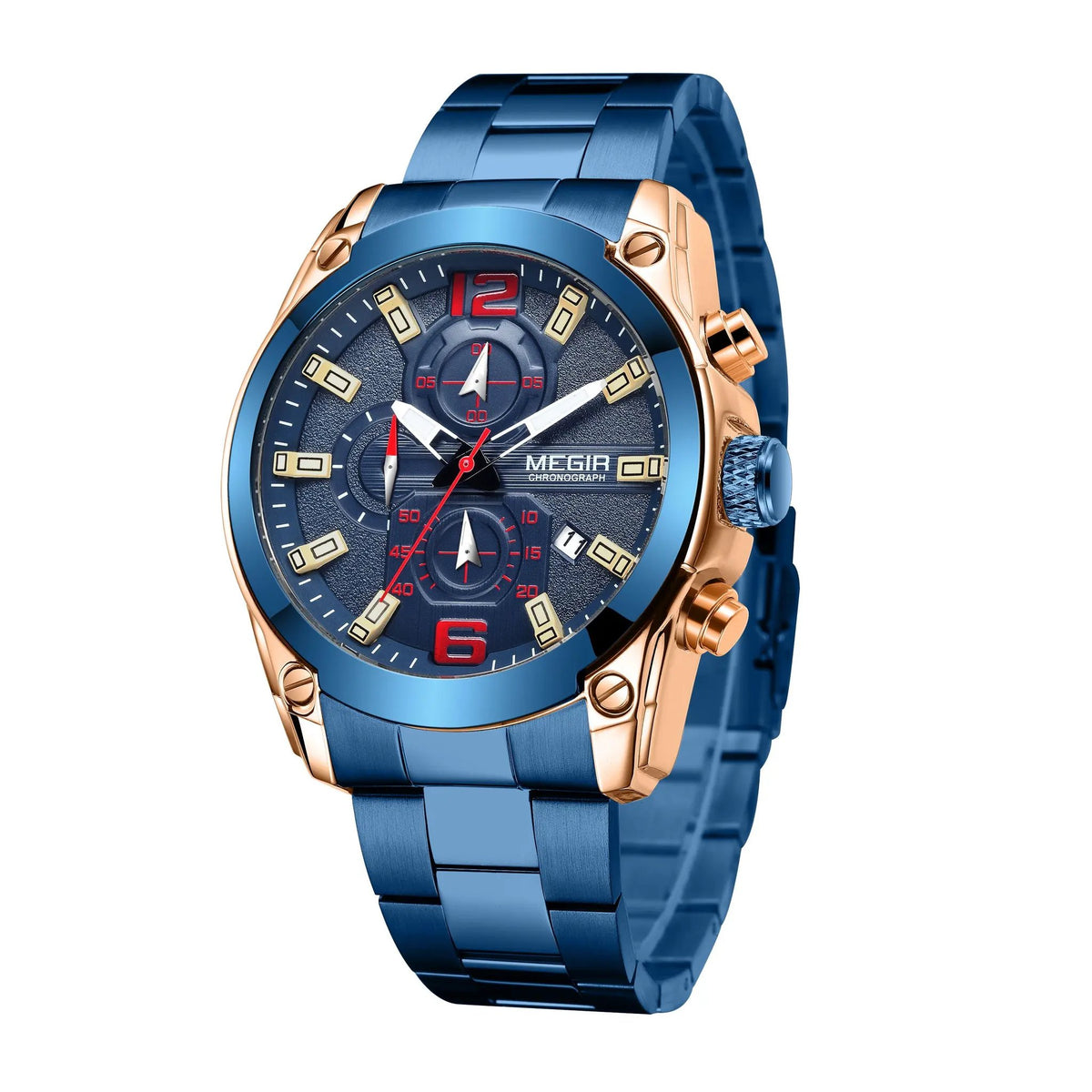 MEGIR Luxury Men Business Casual Wristwatch Chronograph Stainless Steel Waterproof Luminous Quartz Watch Clock Calendar Reloj Hombre 2063 by MEGIR WATCH GROUP