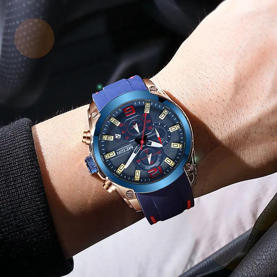 MEGIR Brand Luxury Big Dial Sport Quartz Watch for Men Waterproof Silicone Strap Chronograph Clock Wristwatch Reloj Hombre 2063 by MEGIR WATCH GROUP