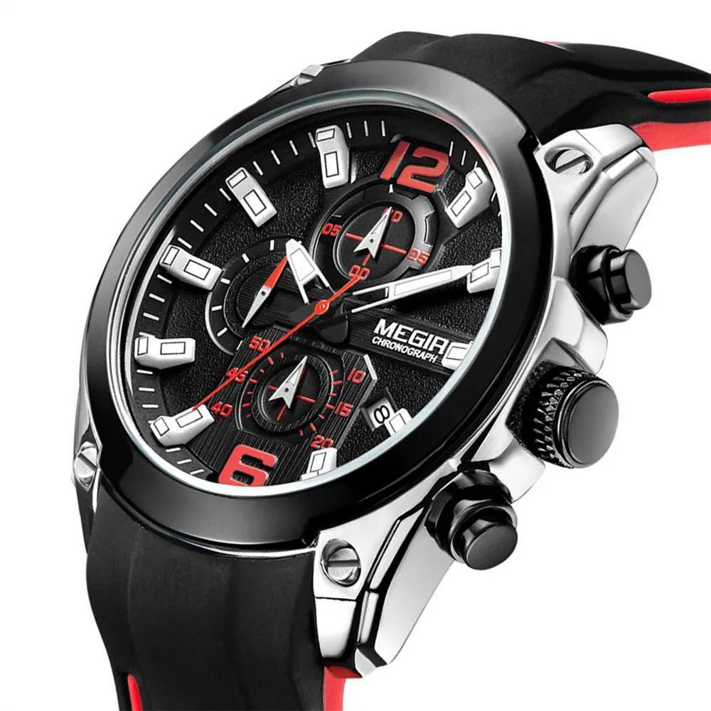 MEGIR Brand Luxury Big Dial Sport Quartz Watch for Men Waterproof Silicone Strap Chronograph Clock Wristwatch Reloj Hombre 2063 by MEGIR WATCH GROUP